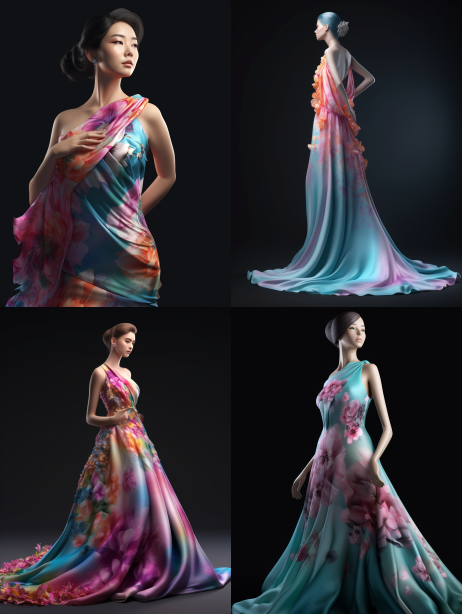 mid journey fashion imagine prompt - female flower silky dress