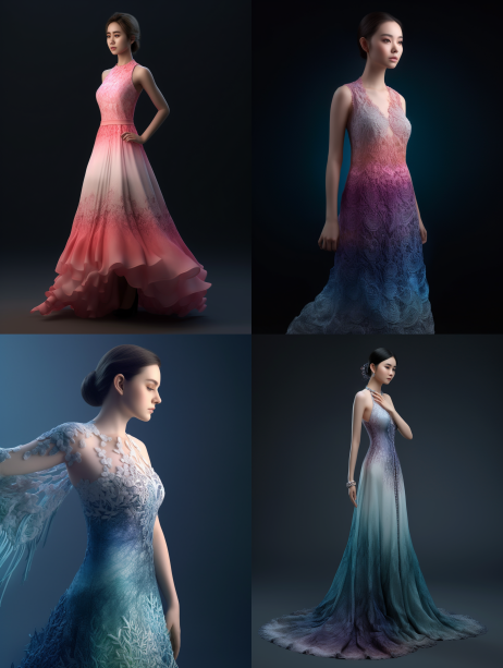 mid journey fashion imagine prompt - female gradient lace dress