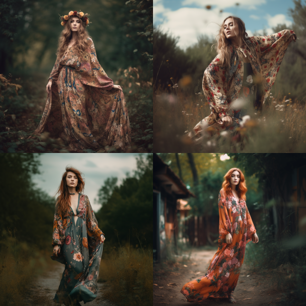 Midjournery's Prompt for bohemian fashion design ( Floral patterns)