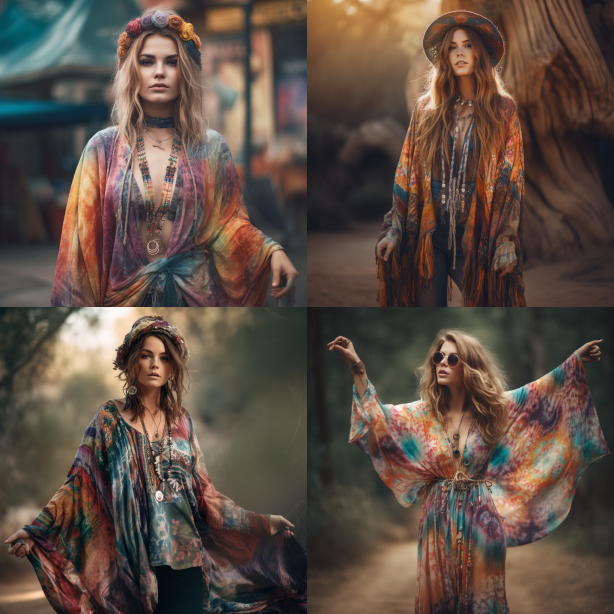 Midjournery's Prompt for bohemian fashion design ( Tie-dye patterns )