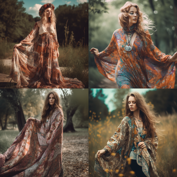 Midjournery's Prompt for bohemian fashion design ( Paisley patterns )