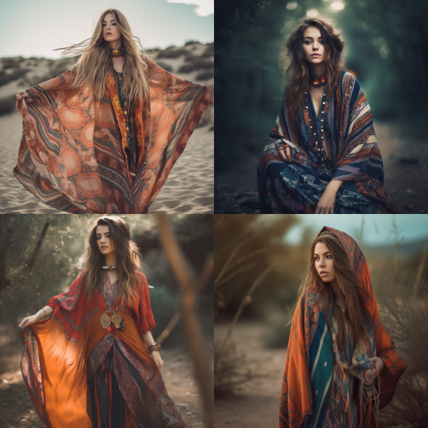 Midjournery's Prompt for bohemian fashion design ( Tribal patterns )