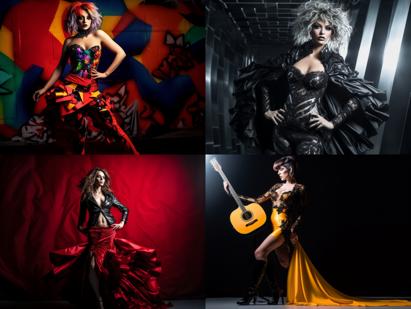 Midjournery's Prompt for glamour fashion design (Glam rock Style)