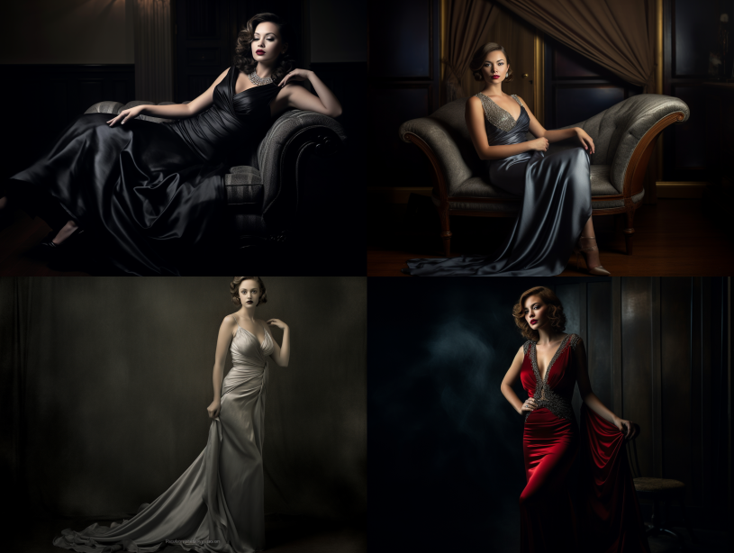 Midjournery's Prompt for glamour fashion design (Old Hollywood glamour )