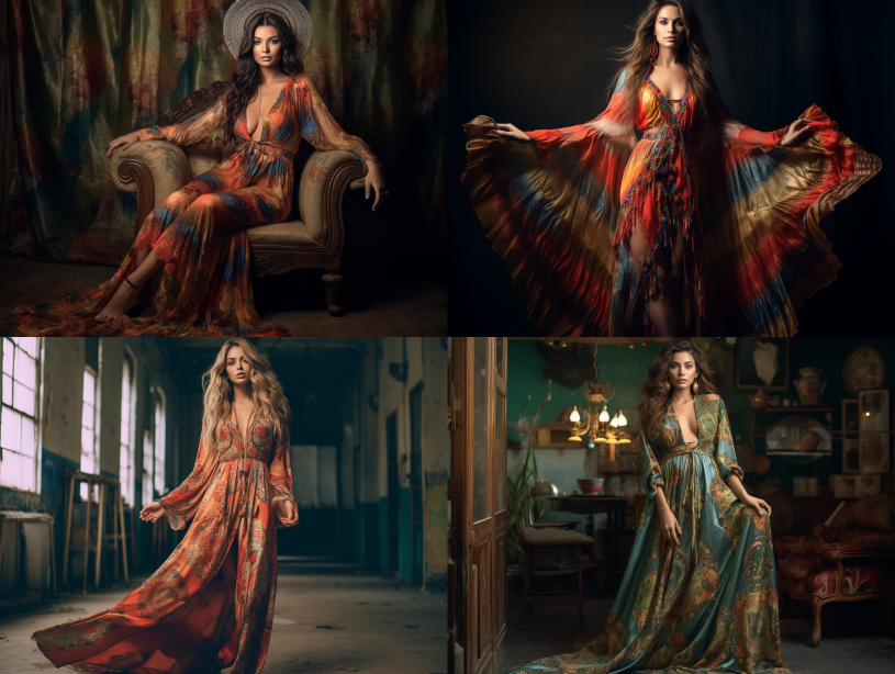 Midjournery's Prompt for glamour fashion design (Glamorous bohemian)