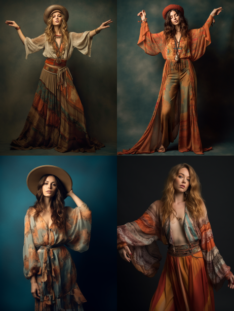 Midjournery's Prompt for Vintage fashion design (Bohemian vintage Style)