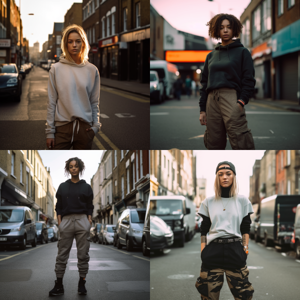 Midjournery's Prompt for Streetwear Fashion design (Tomboy streetwear Style)