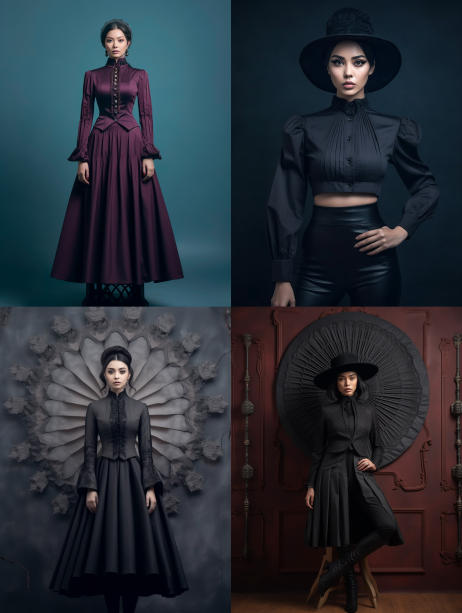 Midjournery's Prompt for Gothic Fashion design (Victorian Gothic Style)