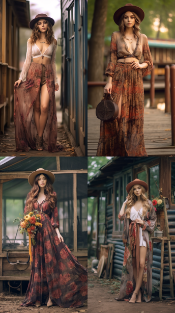 Midjournery's Prompt for Romance Fashion design (Bohemian Romance Style)