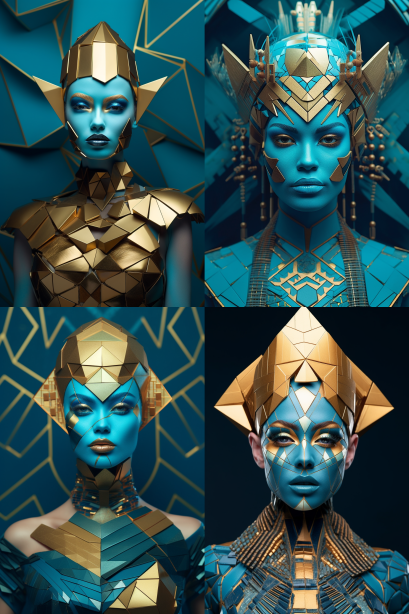 A woman with geometric elements on her face