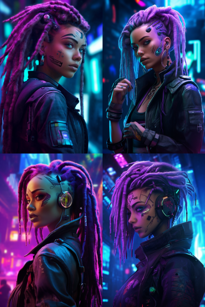 A woman with dreadlocks and purple hair